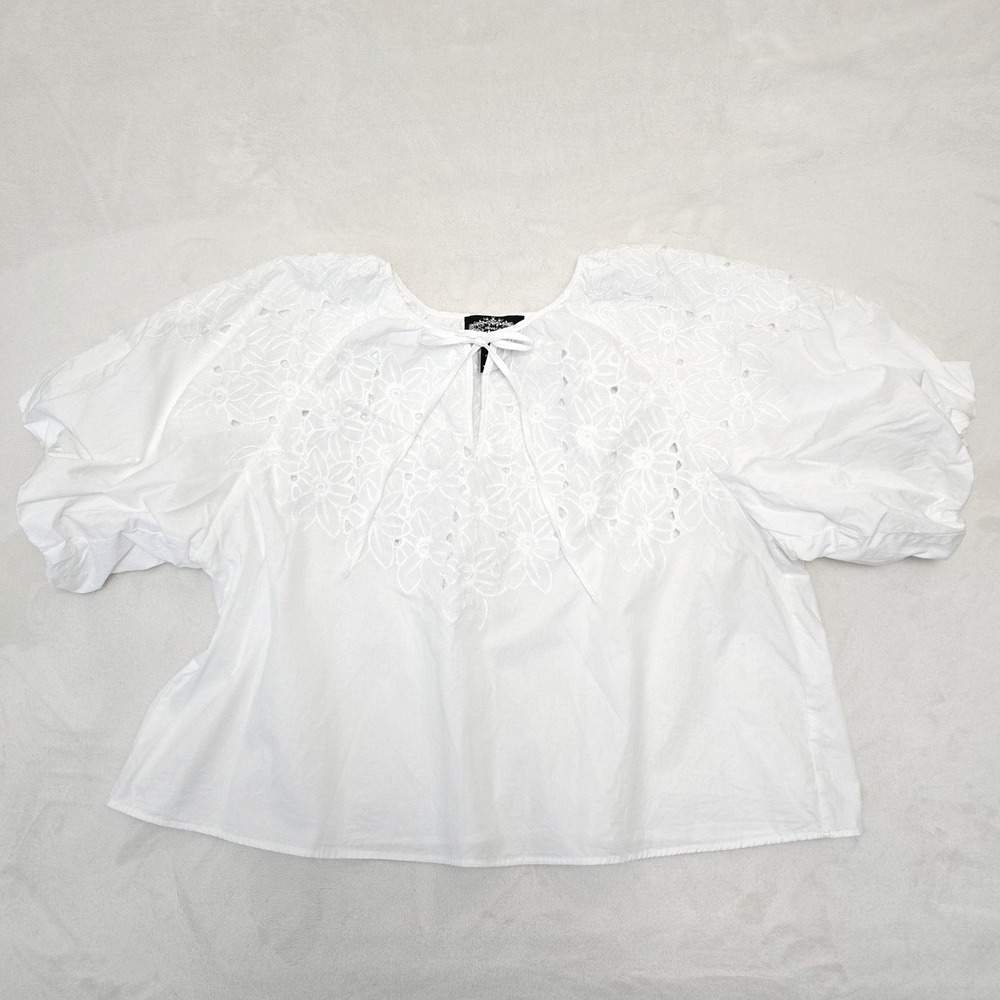 Oliver.o by Escio White Floral Eyelet Puff Sleeve‎ Cotton Blouse Large Anthro